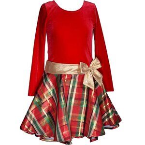 Bonnie Jean Girls' Red Velvet Plaid Drop-Waist Dress Size 12 NWOT